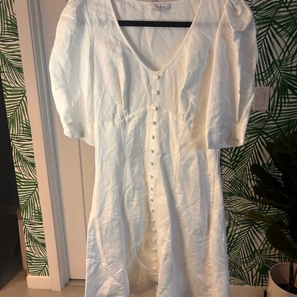NEW Parker White Linen Puff Sleeve Mini Dress Size 4 - Picture 3 of 10